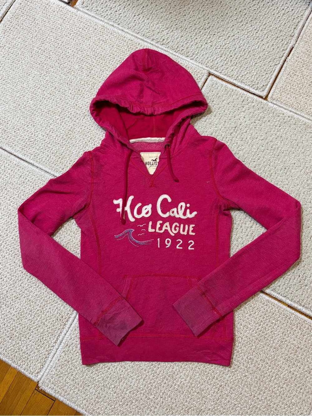 Vintage Y2K Hollister Fleece Lined Pullover Hoodie Women’s XS Pink Preppy Cozy
